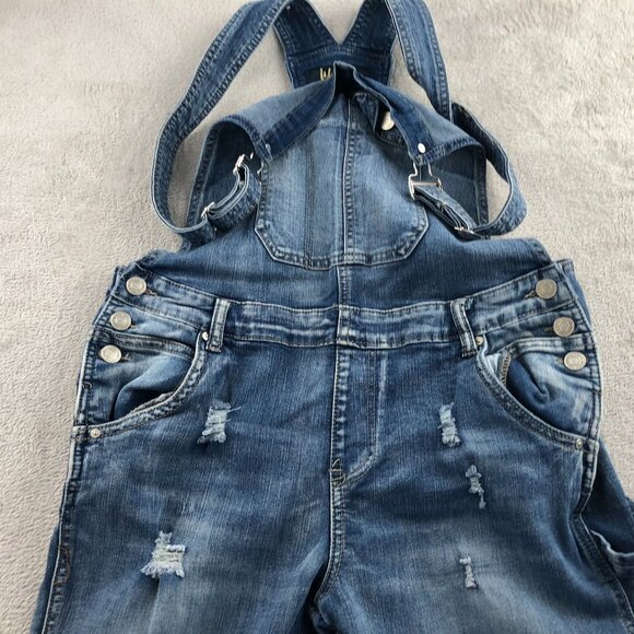 Vintage Indigo Rein Womens Denim Overalls 13/30 Blue Distressed Cargo Skinny Leg - Picture 11 of 15